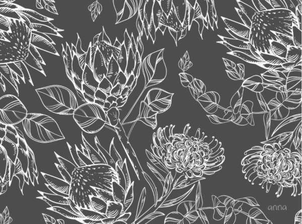 Anna s Protea Sketch Grey Vinyl Placemats (Set of 4) Cheap